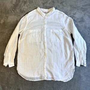 Boden Women’s White 100% Linen Button-Up Shirt Size 14L Long Lightweight Beach